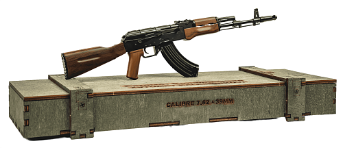 Сувенирное оружие макет АК-47 в ящике хаки 29см ЛЮКС